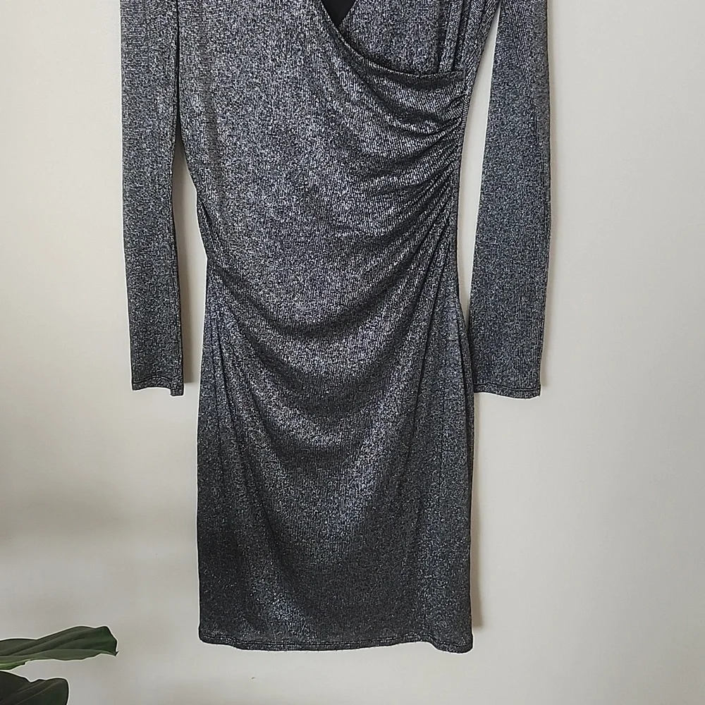 Ted Baker London metallic ruched midi cocktail party dress, date night, evening - Picture 3 of 10